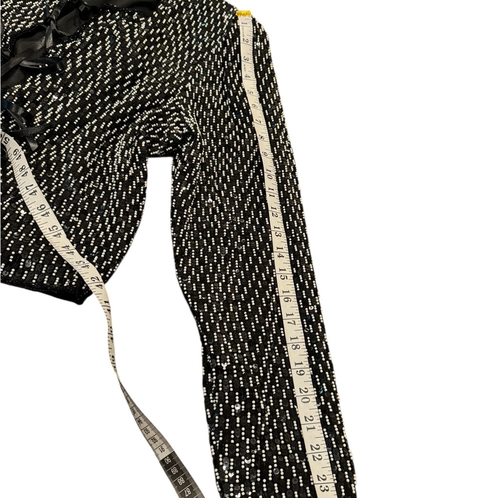 Laurence Kazar New York Beaded Silk Jacket Black Sequin Evening Crop Jacket L - Picture 8 of 8